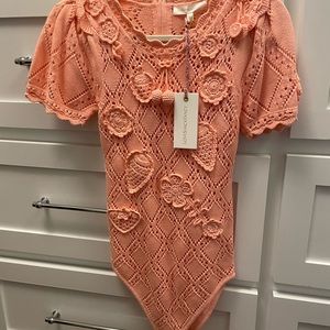 Loveshackfancy forte bodysuit in peach Melba color size XS
